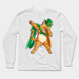 Dabbing Cat St Patricks Day Boys Leprechaun Irish Long Sleeve T-Shirt